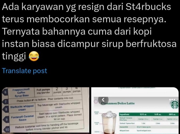 Resep dan Penyajian Kopi Starbucks Bocor di Medsos