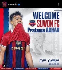 Pratama Arhan Resmi Gabung Klub Korea Suwon FC