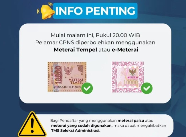 BKN Umumkan Pendaftar CPNS 2024 Boleh Pakai Meterai Konvensional