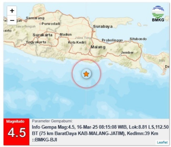 Gempa M 4,5 Guncang Kabupaten Malang