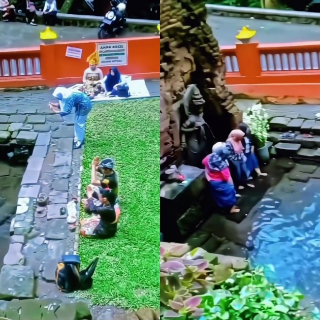 Ada Orang Sembahyang di Candi, Emak-Emak Malah Asyik Berfoto