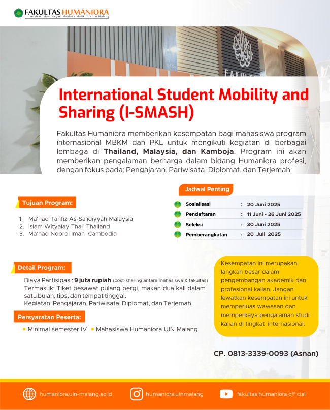Melangkah ke Dunia Global lewat I-SMASH, Humaniora UIN Malang Siapkan Mahasiswa Magang di Luar Negeri