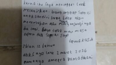 Surat Pilu Bocah 12 Tahun di Pasar Minggu: “Tolong Rawat Adik Saya, Ibu Meninggal”