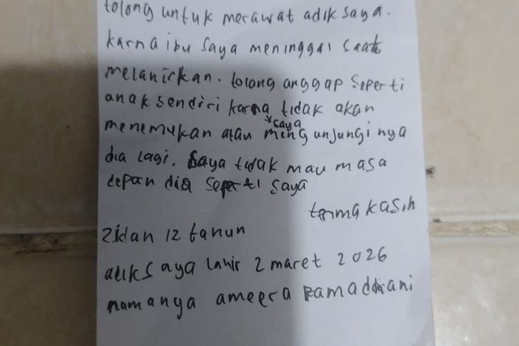 Surat Pilu Bocah 12 Tahun di Pasar Minggu: “Tolong Rawat Adik Saya, Ibu Meninggal” Surat Pilu Bocah 12 Tahun di Pasar Minggu: “Tolong Rawat Adik Saya, Ibu Meninggal”