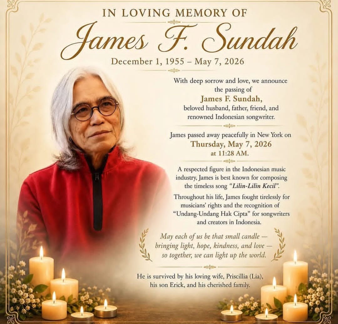 Musikus dan Pencipta Lagu Legendaris James F. Sundah Tutup Usia di New York